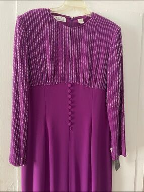 Niteline NWT Purple Beaded Formal Gown Long Sleeve Maxi Dress Size 14